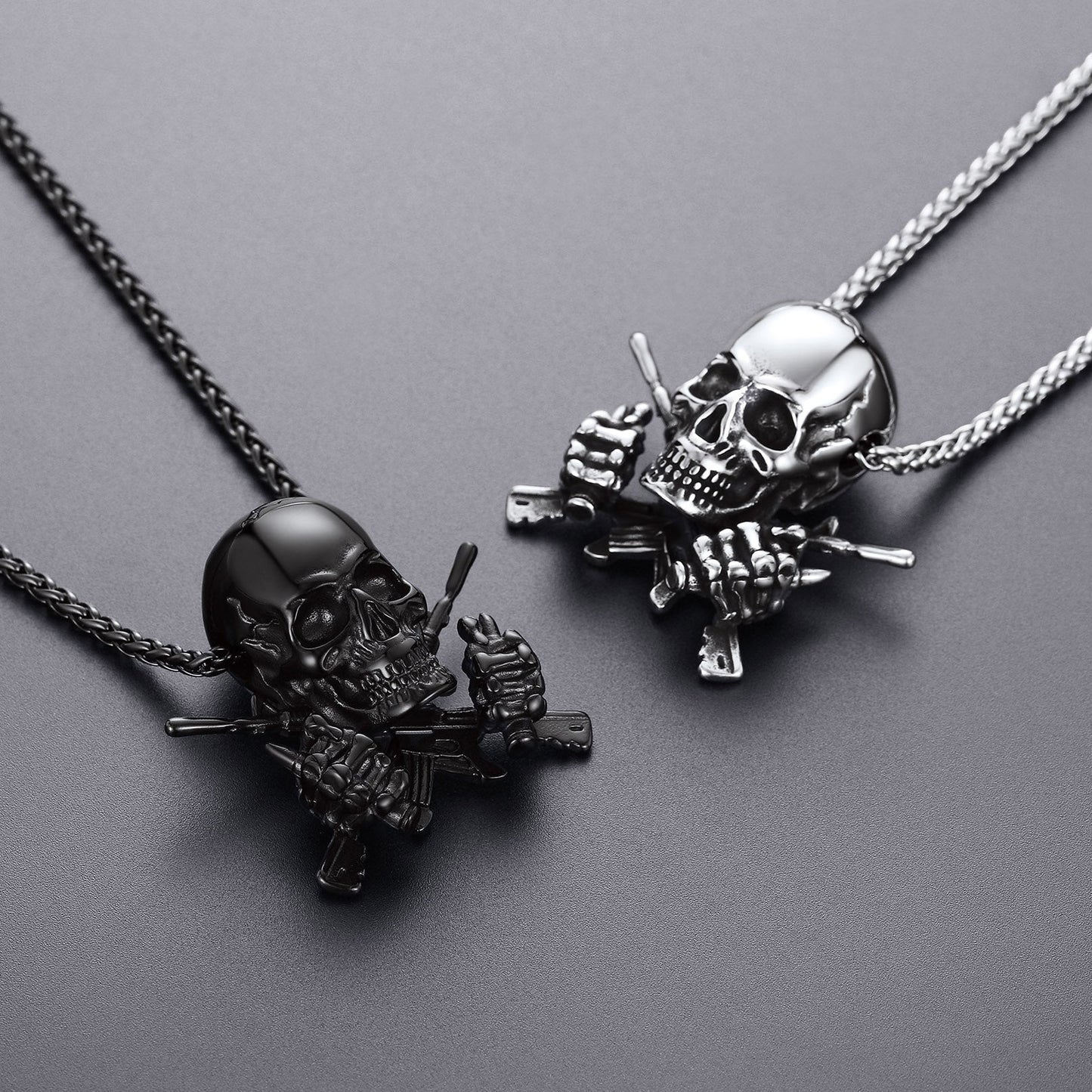 Gothic Soldier Skull Pendant Necklace for