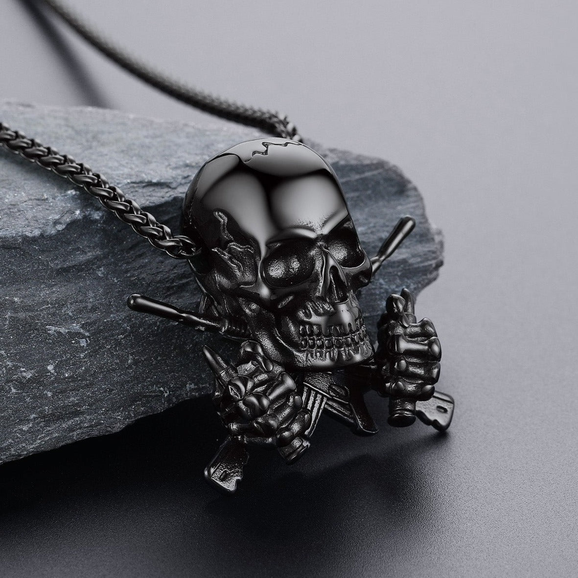 Gothic Soldier Skull Pendant Necklace for