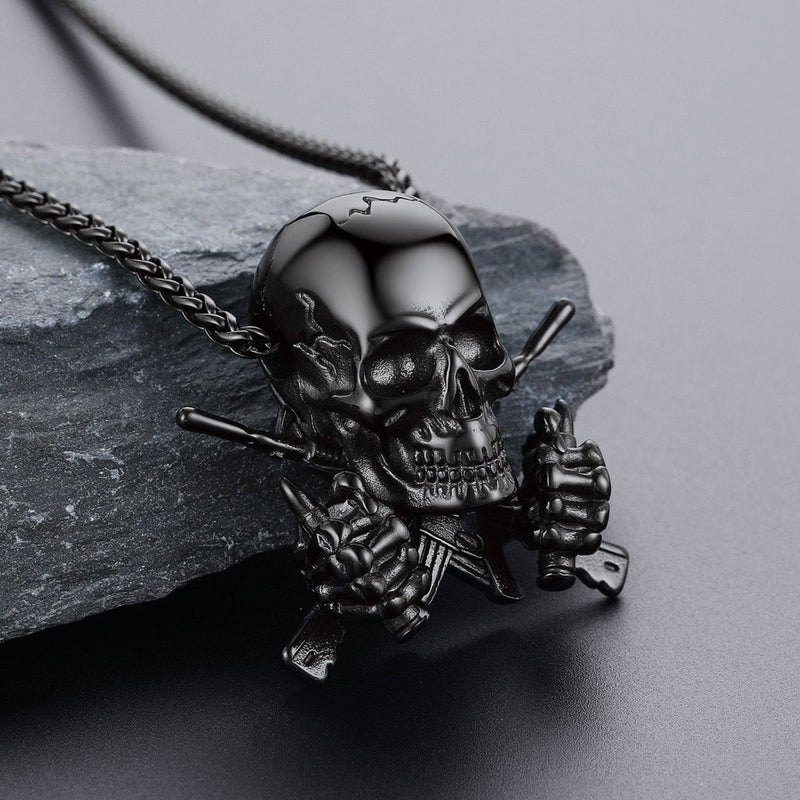 Gothic Soldier Skull Pendant Necklace for