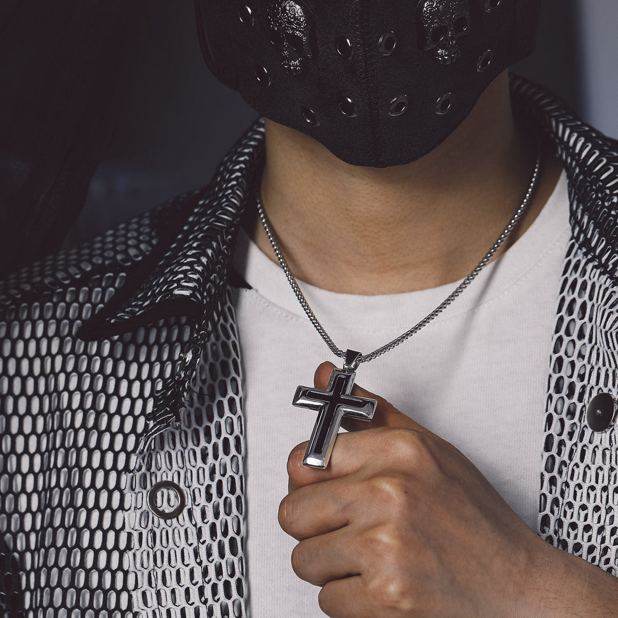 Christian Black Enamel Cross Pendant Necklace for