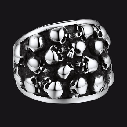 Gothic Skeleton Multi Skull Stainless Steel Band Ring for