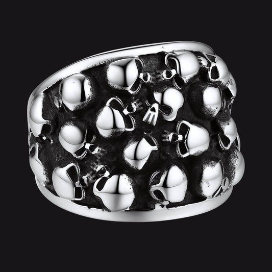 Gothic Skeleton Multi Skull Stainless Steel Band Ring for