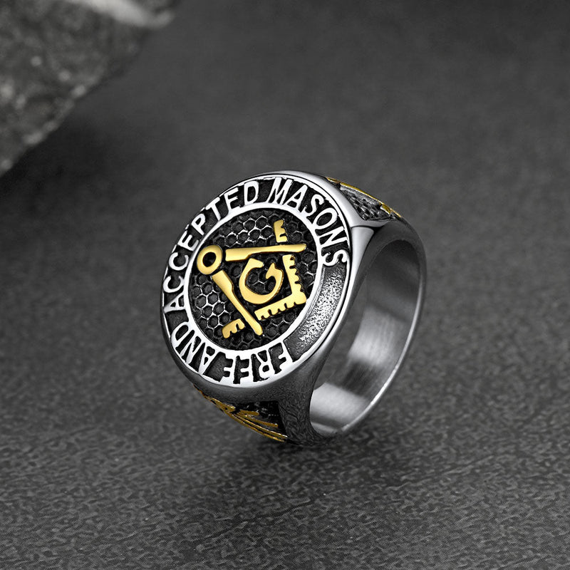 Stainless Steel Masonic Signet Ring for Freemasonry