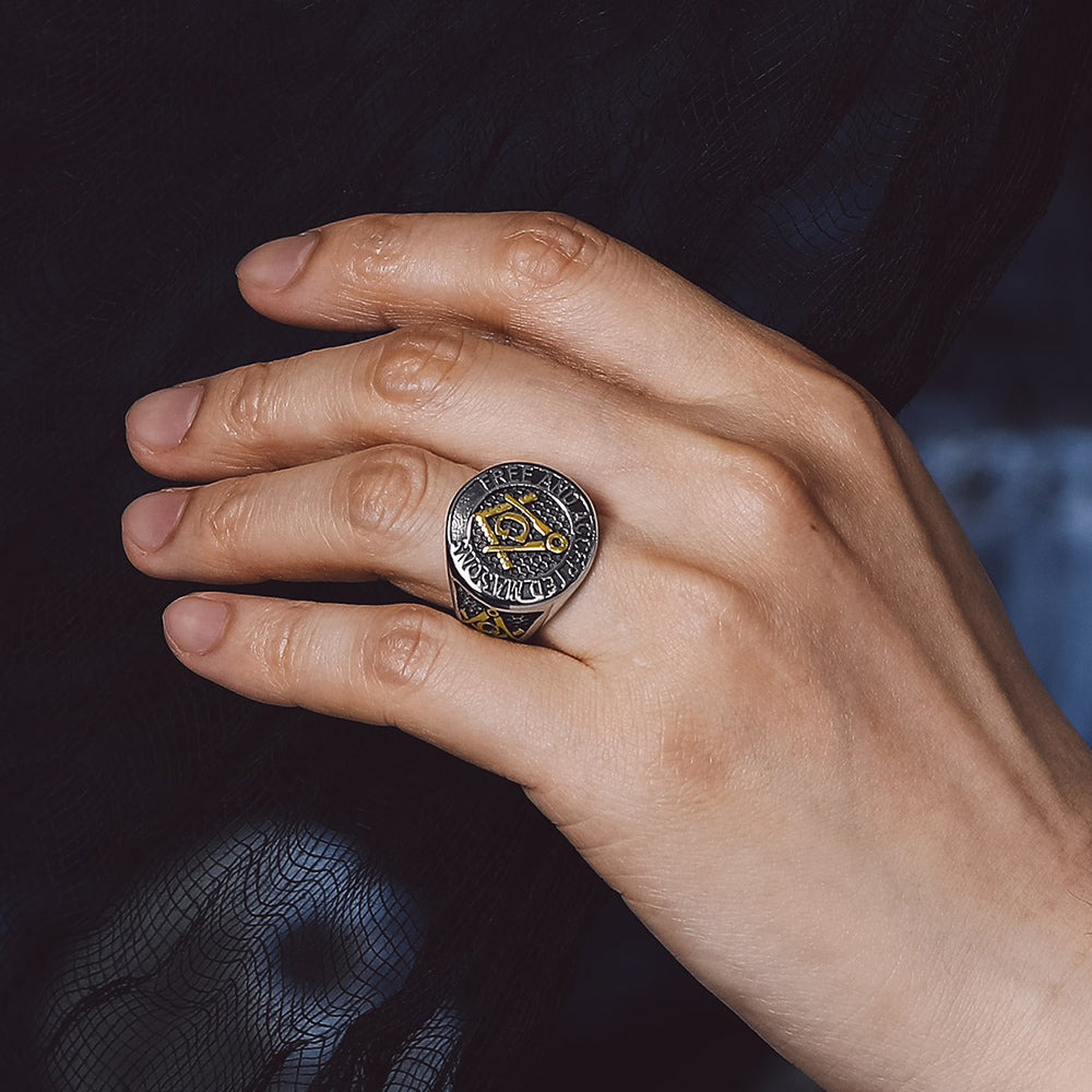 Stainless Steel Masonic Signet Ring for Freemasonry