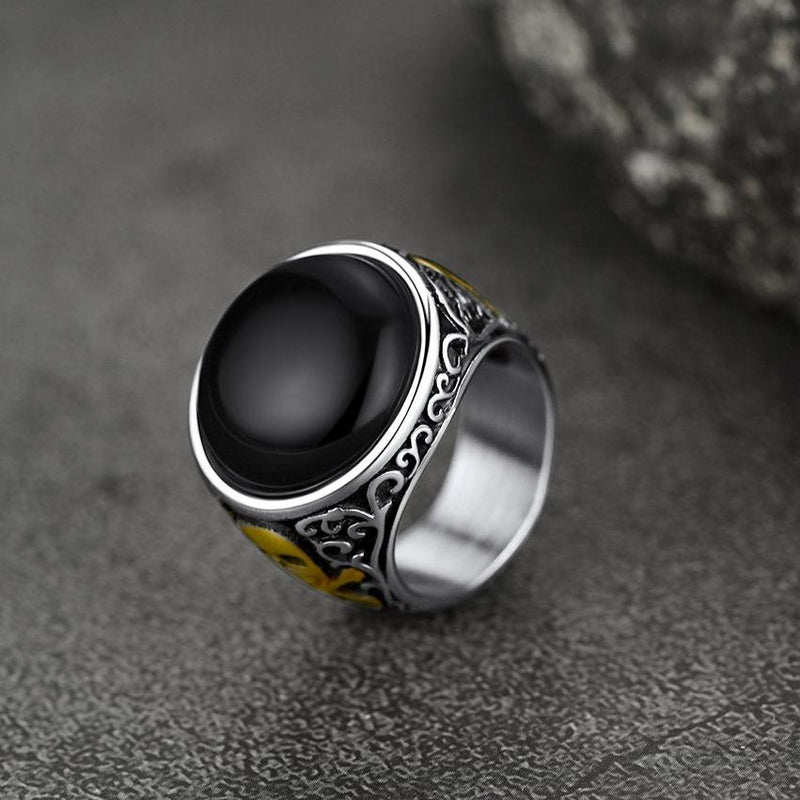 Gothic Black Onyx Signet Ring With Skull for