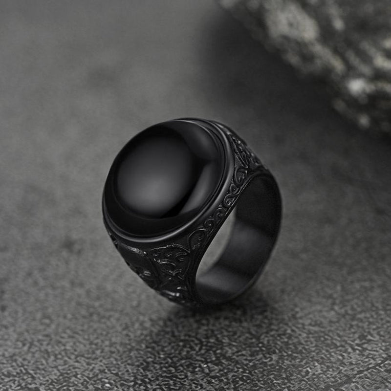 Gothic Black Onyx Signet Ring With Skull for