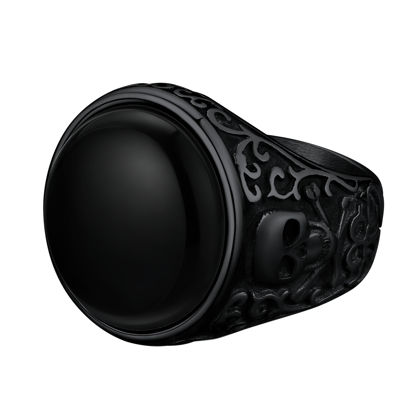 Gothic Black Onyx Signet Ring With Skull for