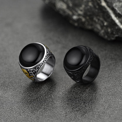Gothic Black Onyx Signet Ring With Skull for