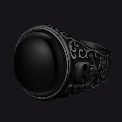 Gothic Black Onyx Signet Ring With Skull for