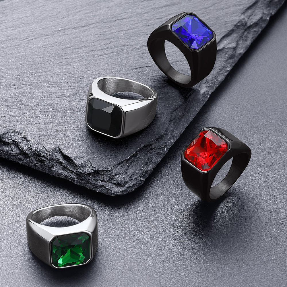 Engraved Cz Gemstone Band Ring for