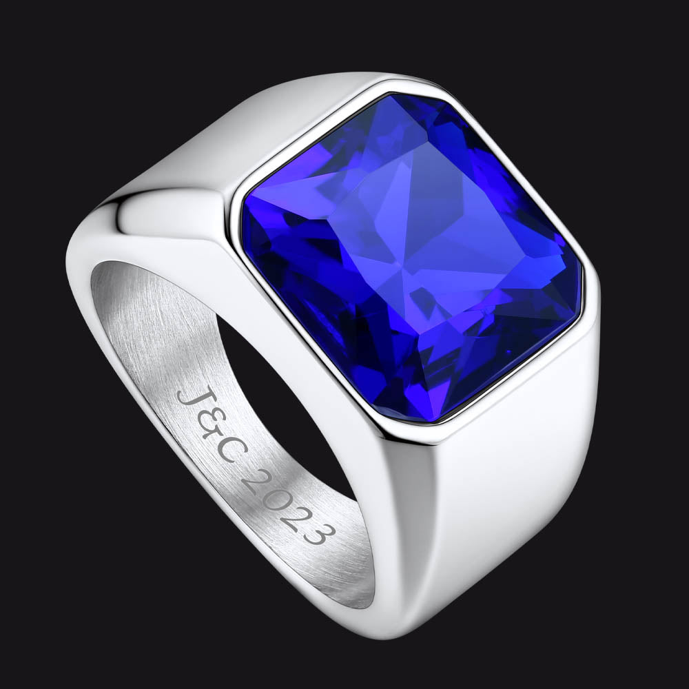 Engraved Cz Gemstone Band Ring for