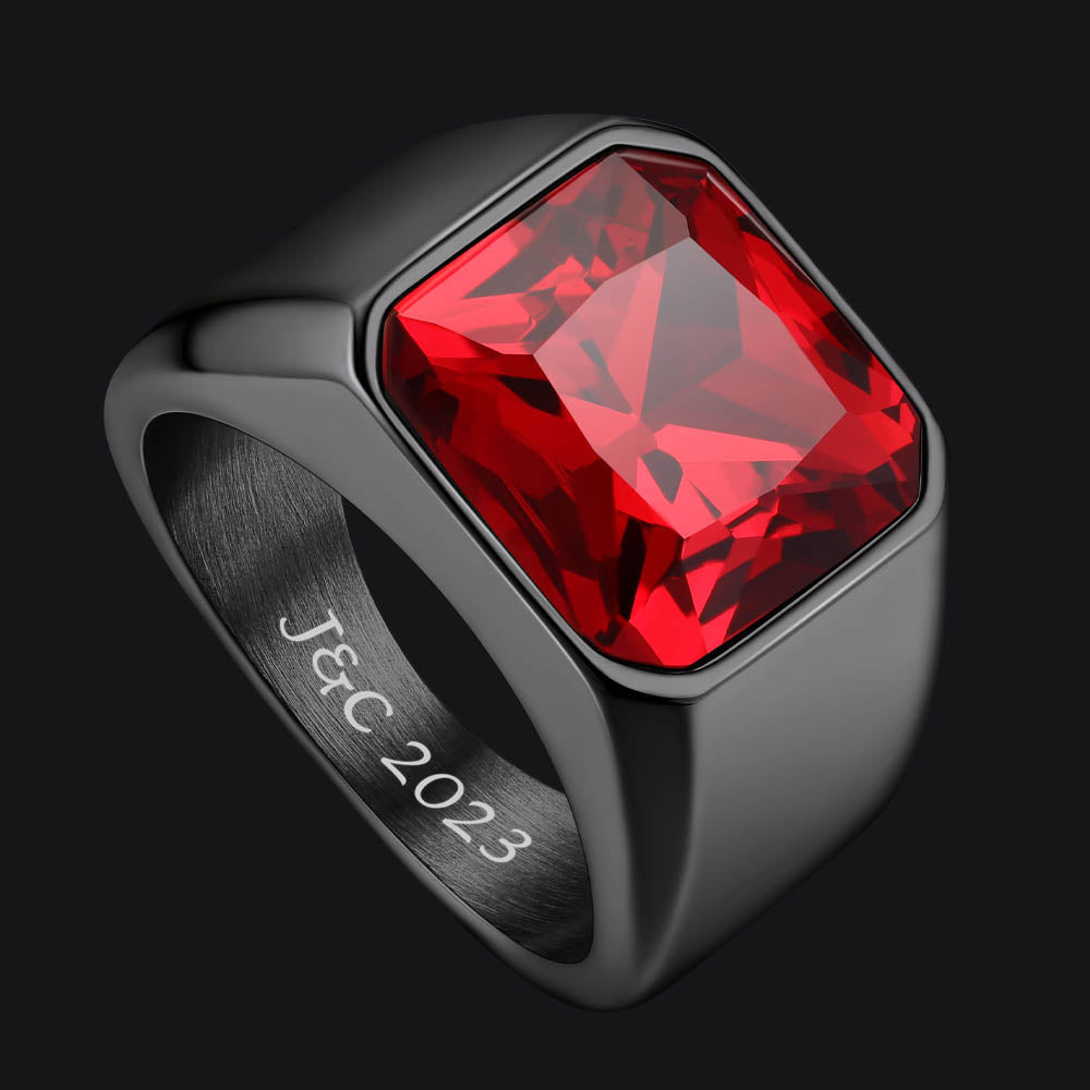 Engraved Cz Gemstone Band Ring for