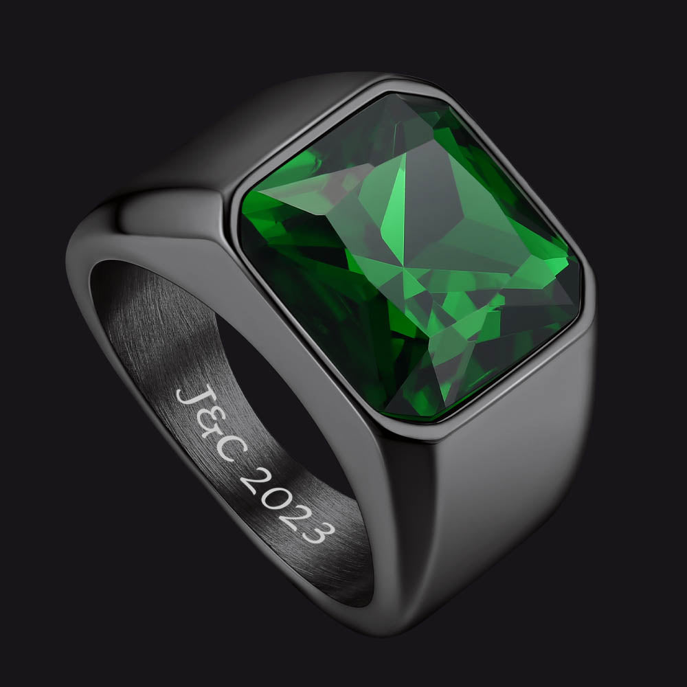 Engraved Cz Gemstone Band Ring for