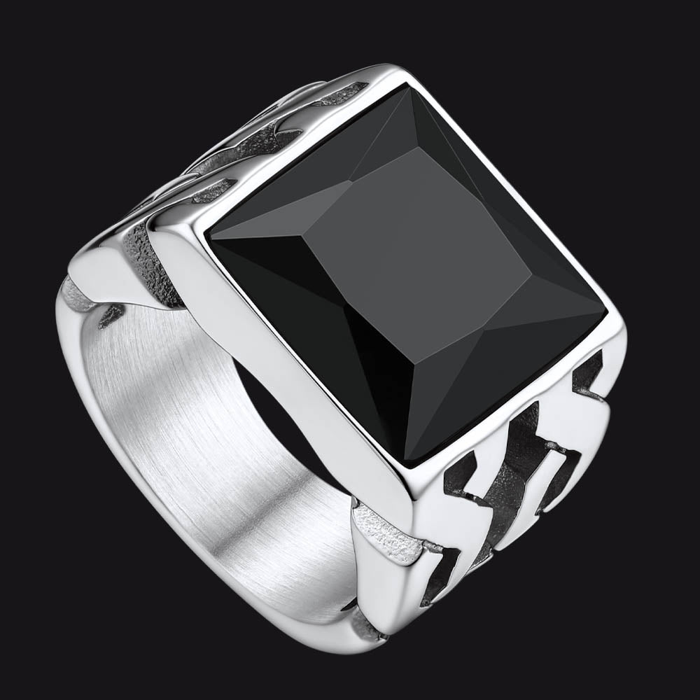 Celtic Black Onyx Signet Ring in Stainless Steel for