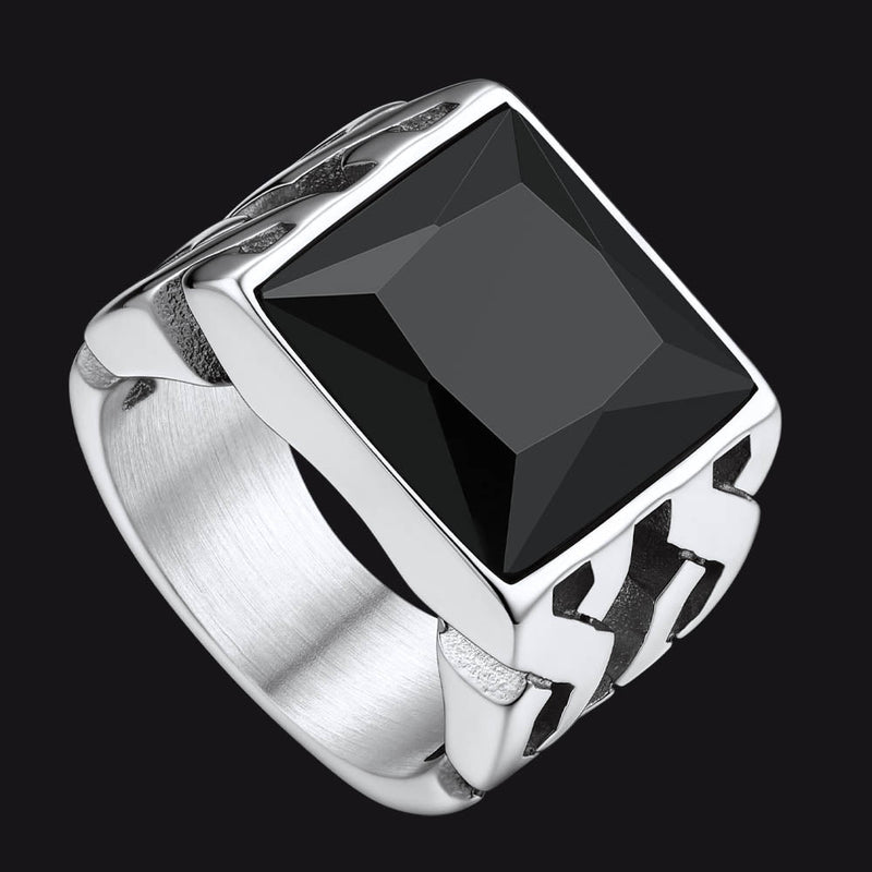 Celtic Black Onyx Signet Ring in Stainless Steel for