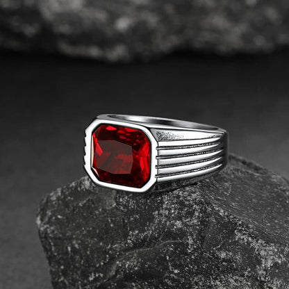 Stainless Steel Striped Stone Ring for , Size 7-14