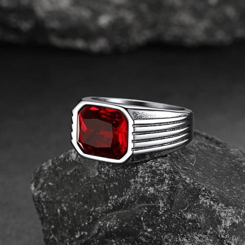 Stainless Steel Striped Stone Ring for , Size 7-14