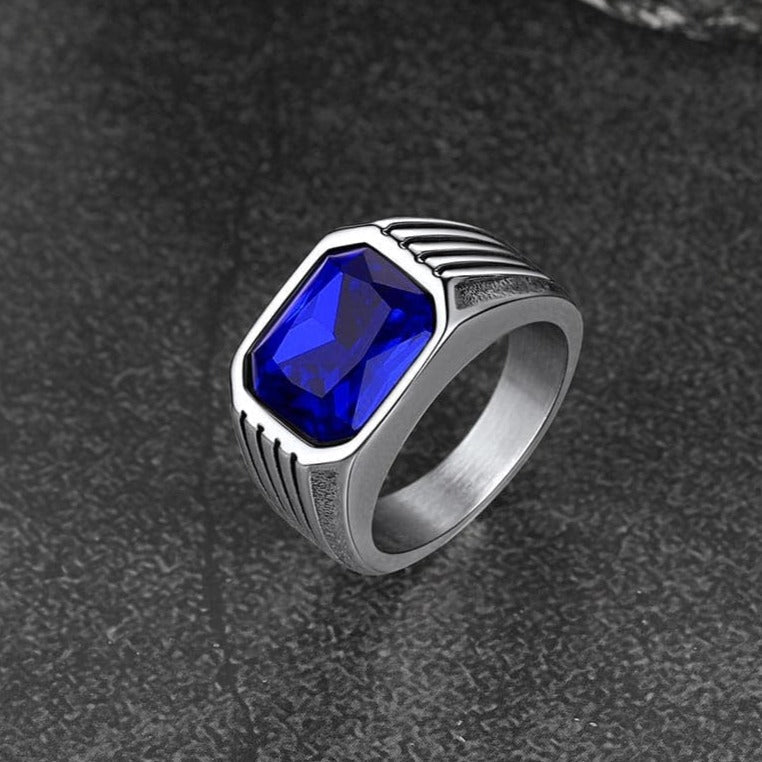 Stainless Steel Striped Stone Ring for , Size 7-14