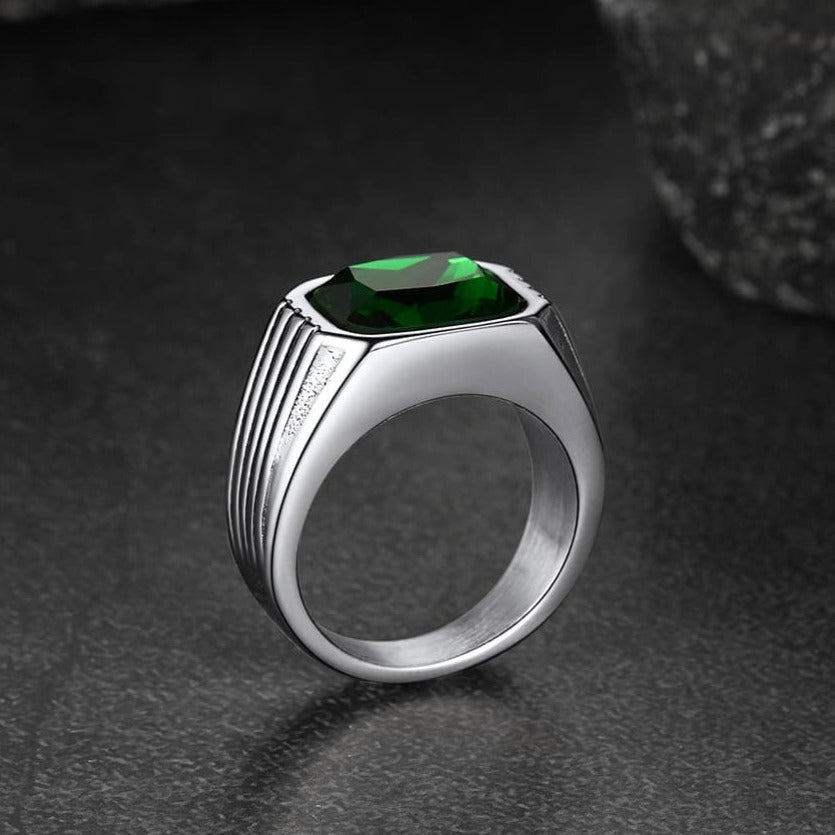 Stainless Steel Striped Stone Ring for , Size 7-14