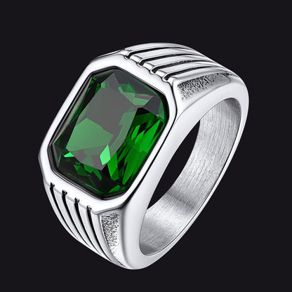 Stainless Steel Striped Stone Ring for , Size 7-14