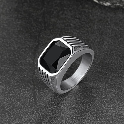 Stainless Steel Striped Stone Ring for , Size 7-14