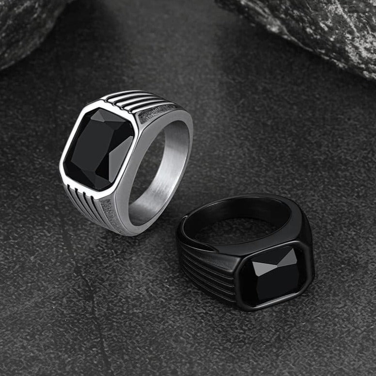 Stainless Steel Striped Stone Ring for , Size 7-14