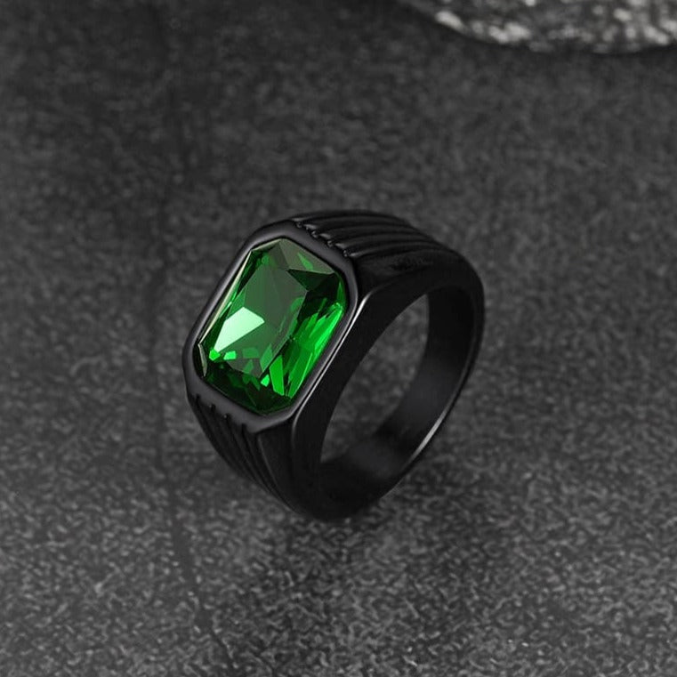 Stainless Steel Striped Stone Ring for , Size 7-14