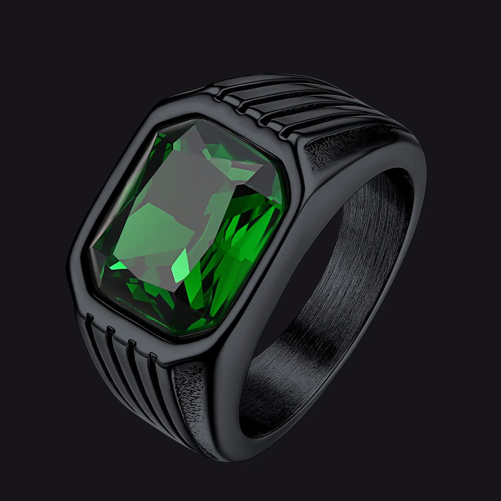 Stainless Steel Striped Stone Ring for , Size 7-14