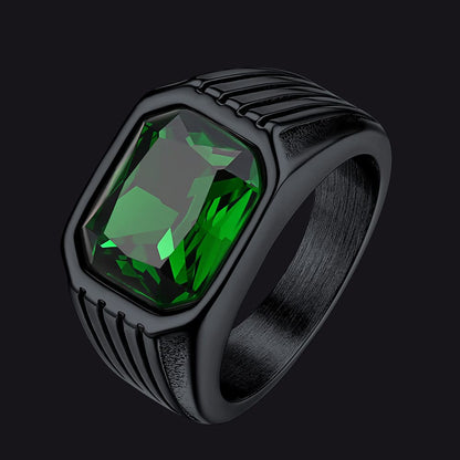 Stainless Steel Striped Stone Ring for , Size 7-14