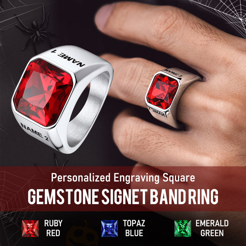 Modern Cz Gemstone Engraved Name Band Ring for Father