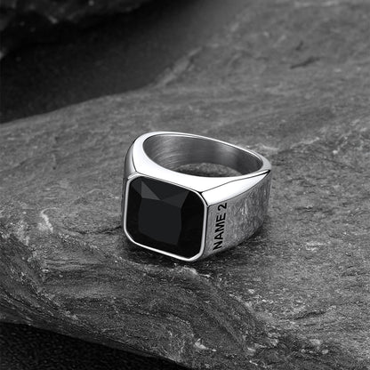 Modern Cz Gemstone Engraved Name Band Ring for Father