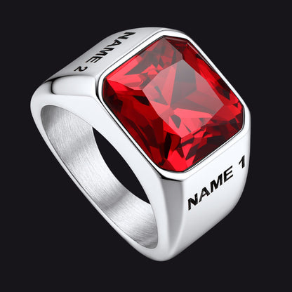 Modern Cz Gemstone Engraved Name Band Ring for Father