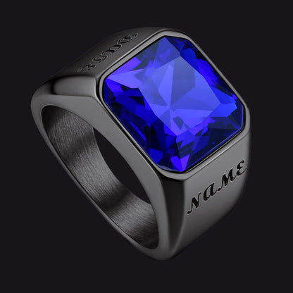 Modern Cz Gemstone Engraved Name Band Ring for Father