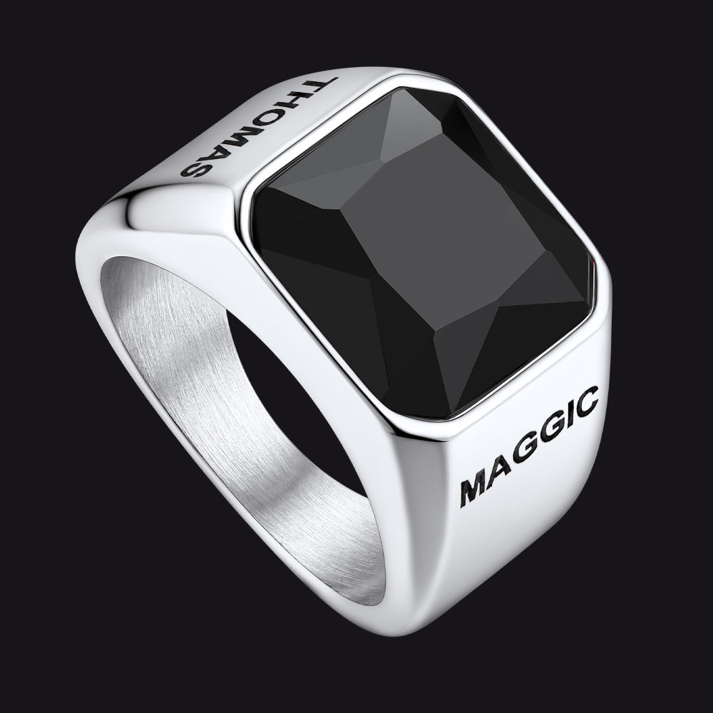 Modern Cz Gemstone Engraved Name Band Ring for Father