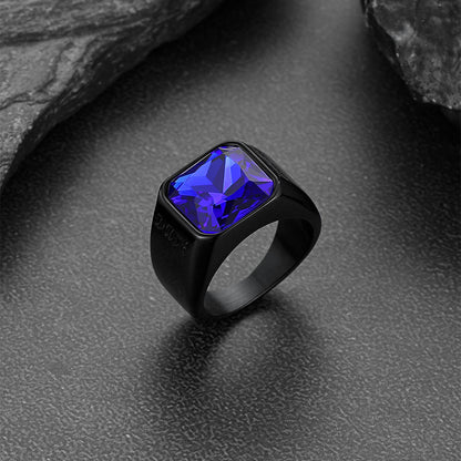 Modern Cz Gemstone Engraved Name Band Ring for Father