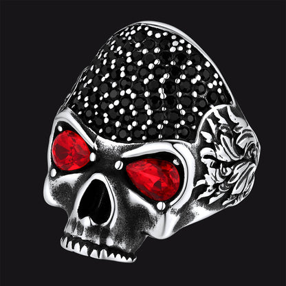 Biker Red Eye Skull Ring for in Stainless Steel