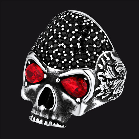 Biker Red Eye Skull Ring for in Stainless Steel