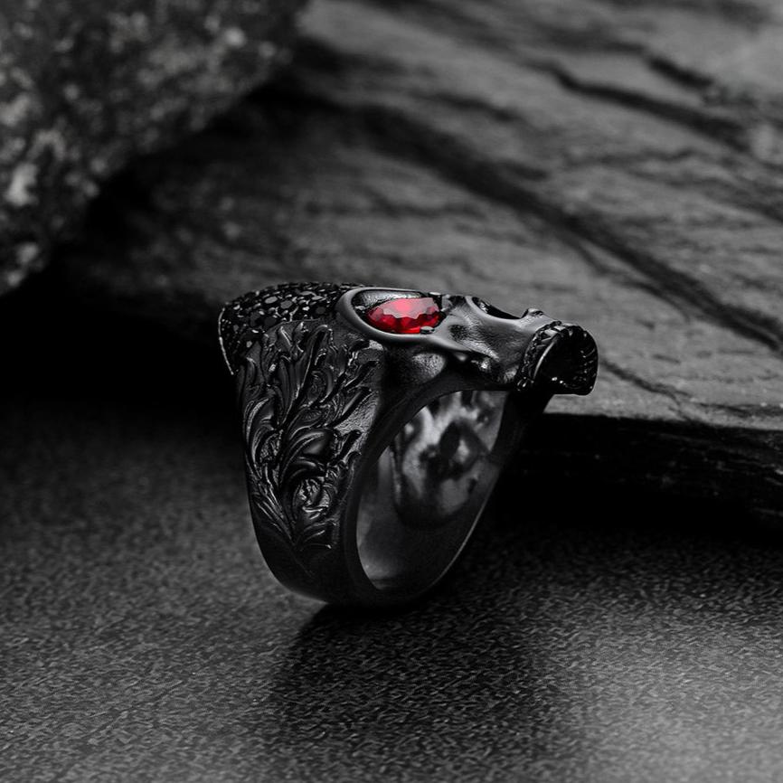 Biker Red Eye Skull Ring for in Stainless Steel