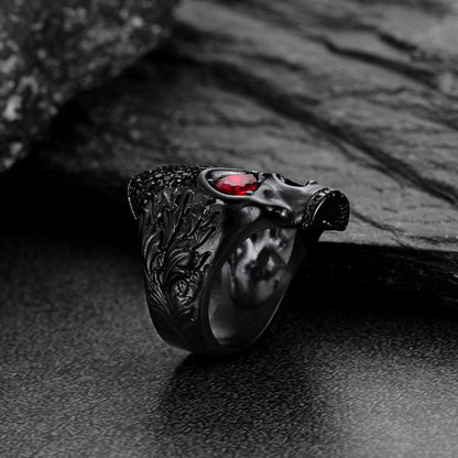 Biker Red Eye Skull Ring for in Stainless Steel