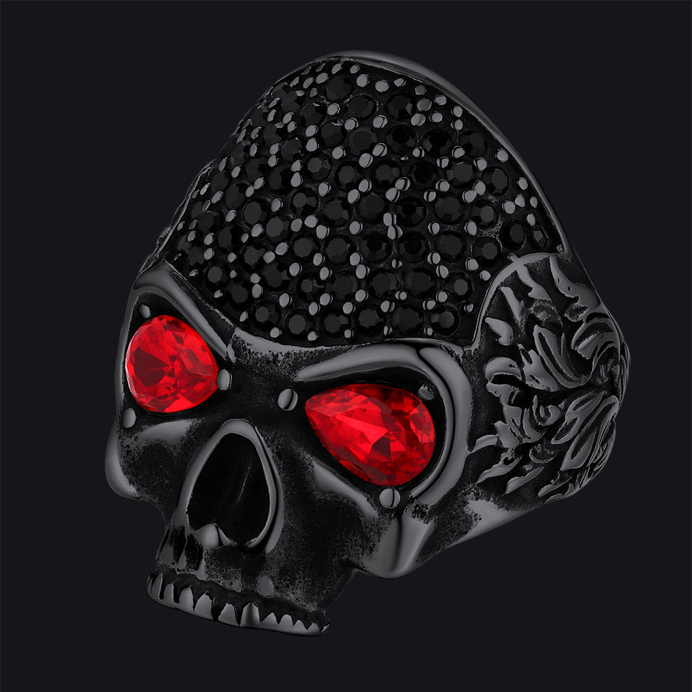 Biker Red Eye Skull Ring for in Stainless Steel
