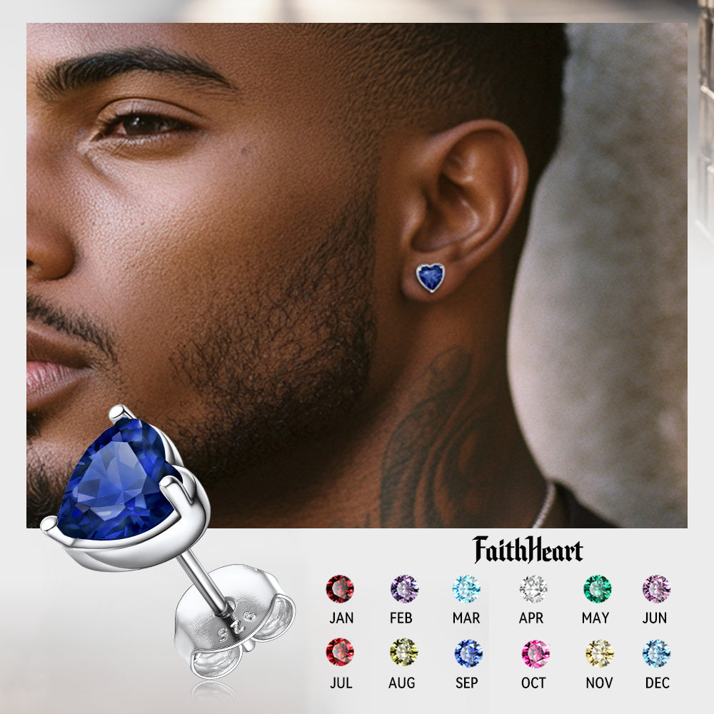 Silver Heart Birthstone Stud Earrings for