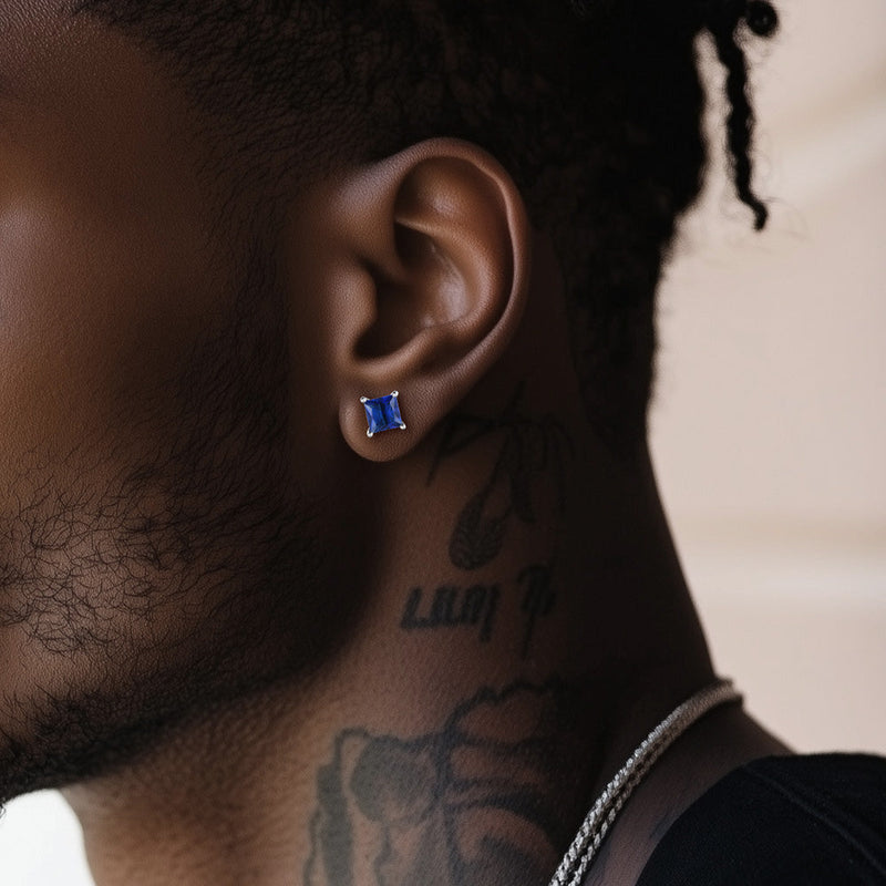 Sterling Silver Princess Cut Birthstone Stud Earrings Gift for Her