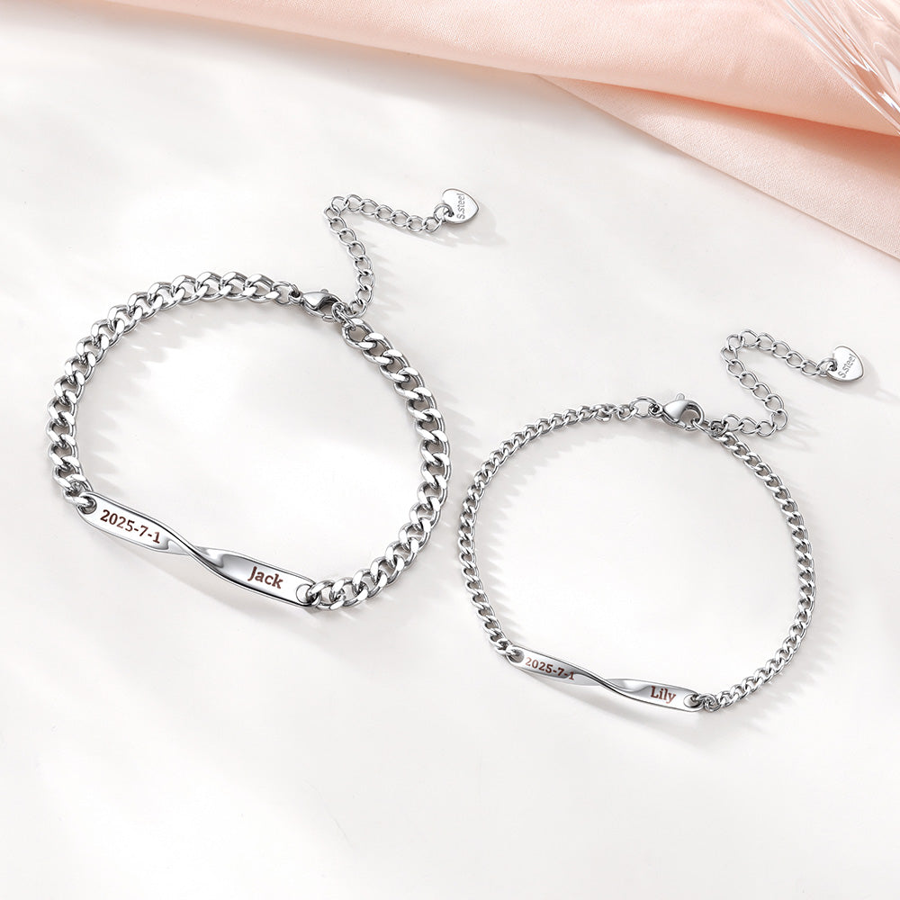 Custom Engraving Mobius Matching Link Bracelets for Couple