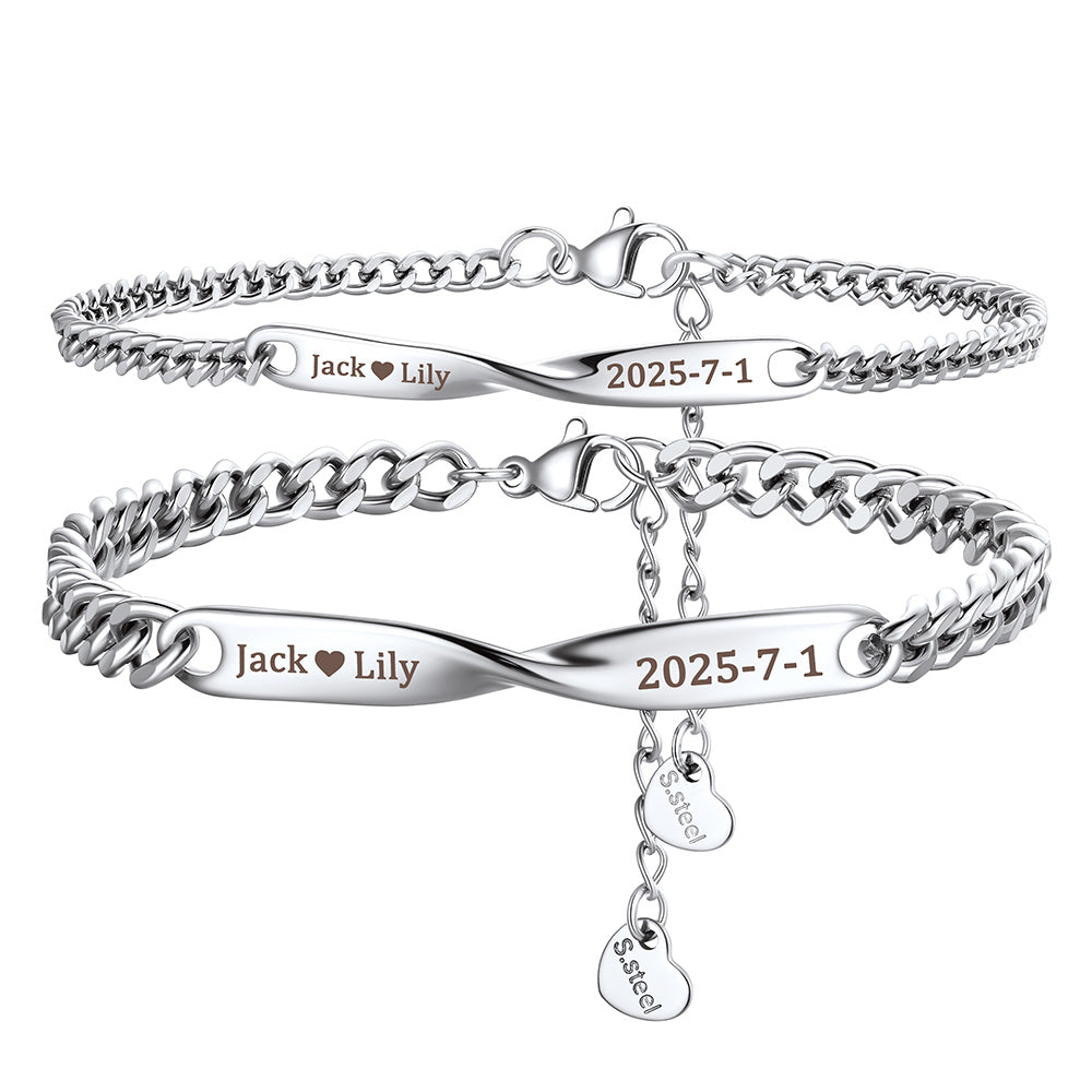 Custom Engraving Mobius Matching Link Bracelets for Couple
