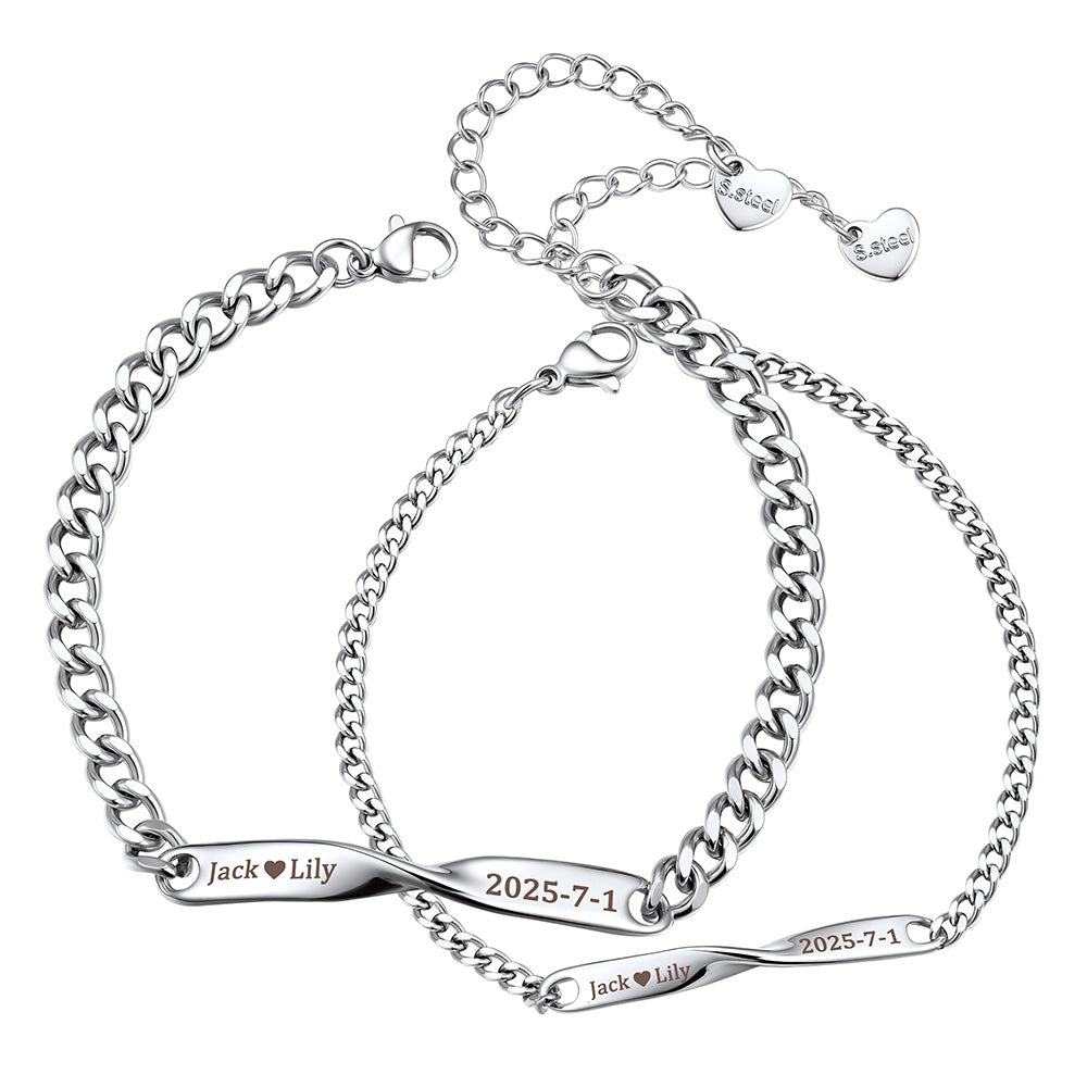 Custom Engraving Mobius Matching Link Bracelets for Couple