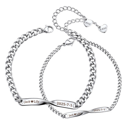 Custom Engraving Mobius Matching Link Bracelets for Couple