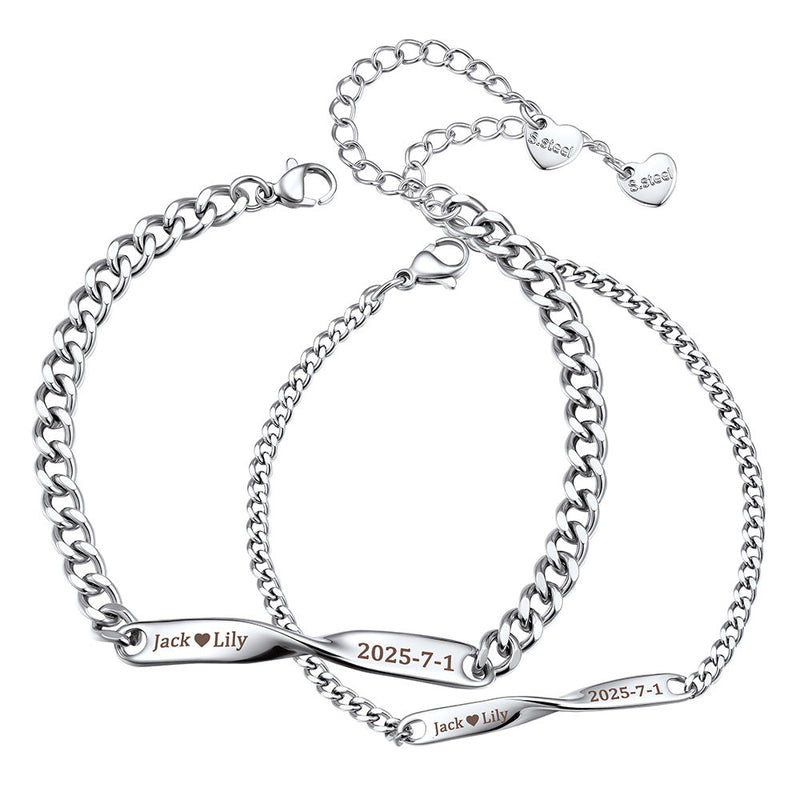 Custom Engraving Mobius Matching Link Bracelets for Couple