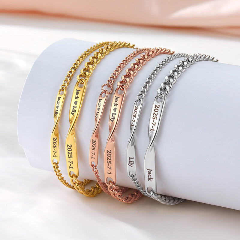 Custom Engraving Mobius Matching Link Bracelets for Couple