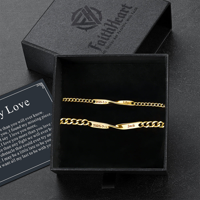 Custom Engraving Mobius Matching Link Bracelets for Couple