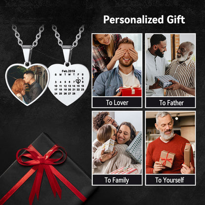 Customized Heart Photo Picture Necklace With Calendar for